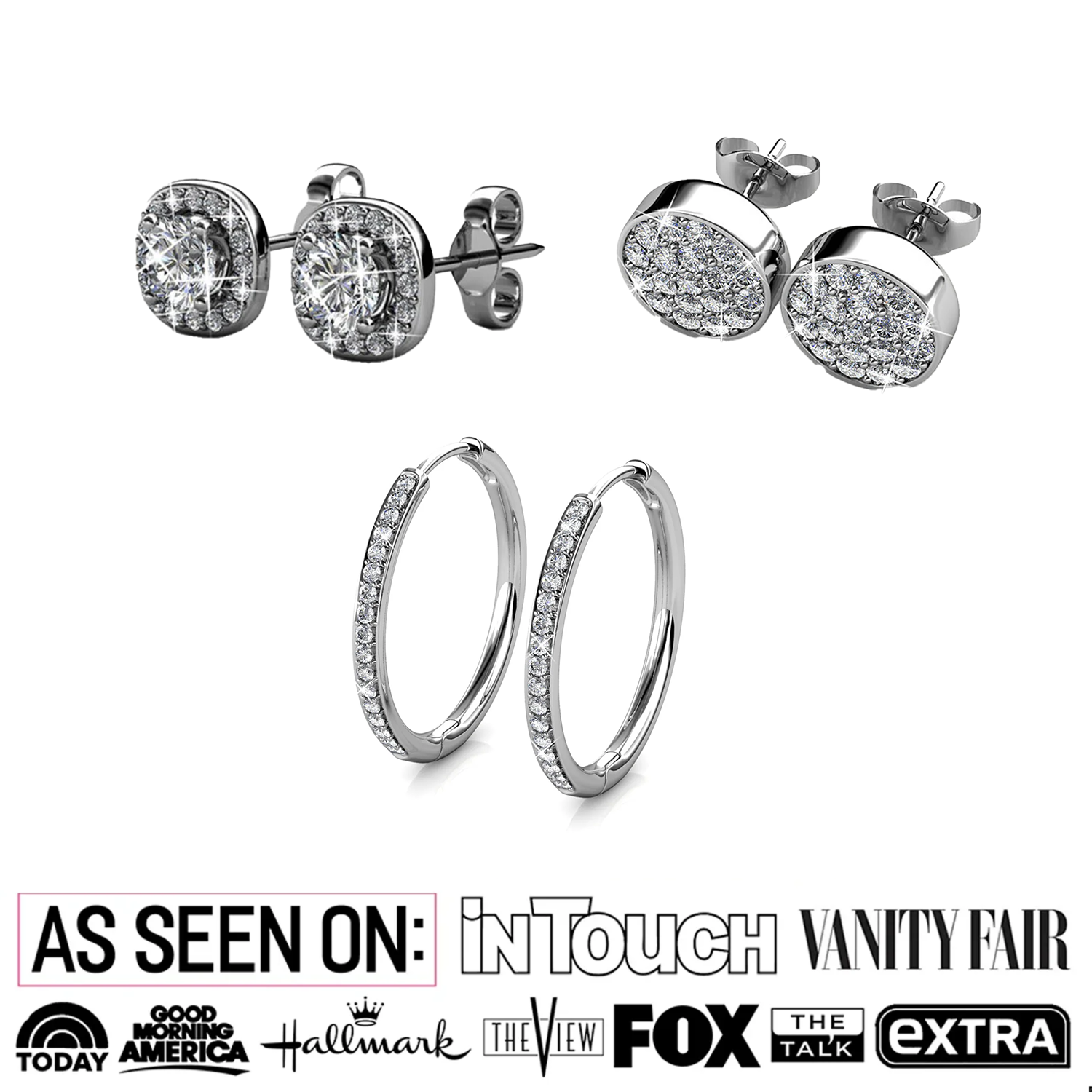 Pack of 3 - Bianca, Ruth, Nelly 18k White Gold Plated Earrings with Swarovski Crystals