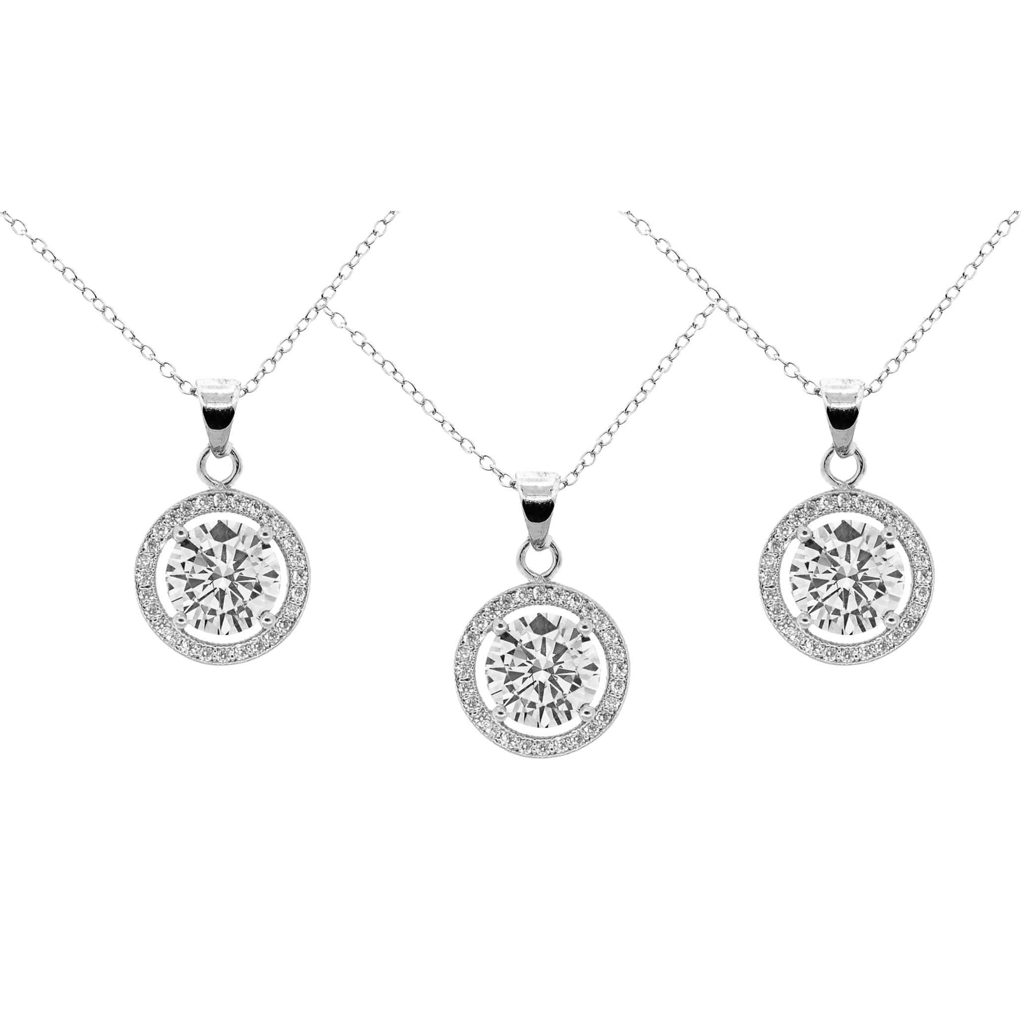Blake 18k White Gold Plated Halo Pendant Necklace with Simulated Diamond Crystals