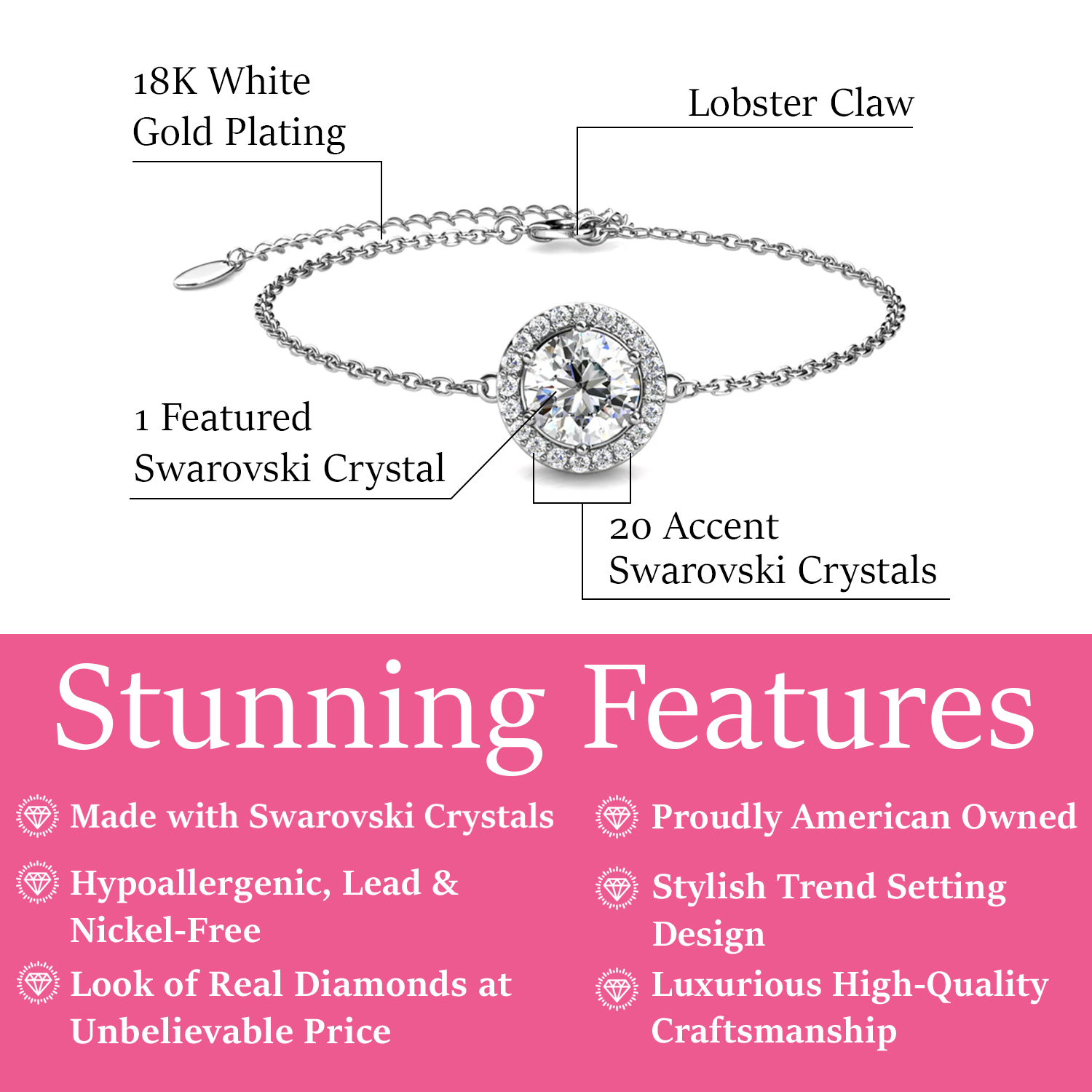 Blake 18k White Gold Plated Halo Bracelet with Swarovski Crystals
