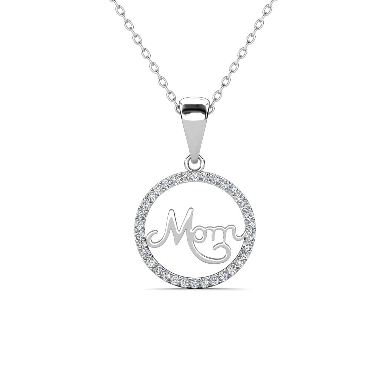 Brandy 18k White Gold Plated Circle Mom Necklace with Swarovski Crystals — Fab Fav Sale