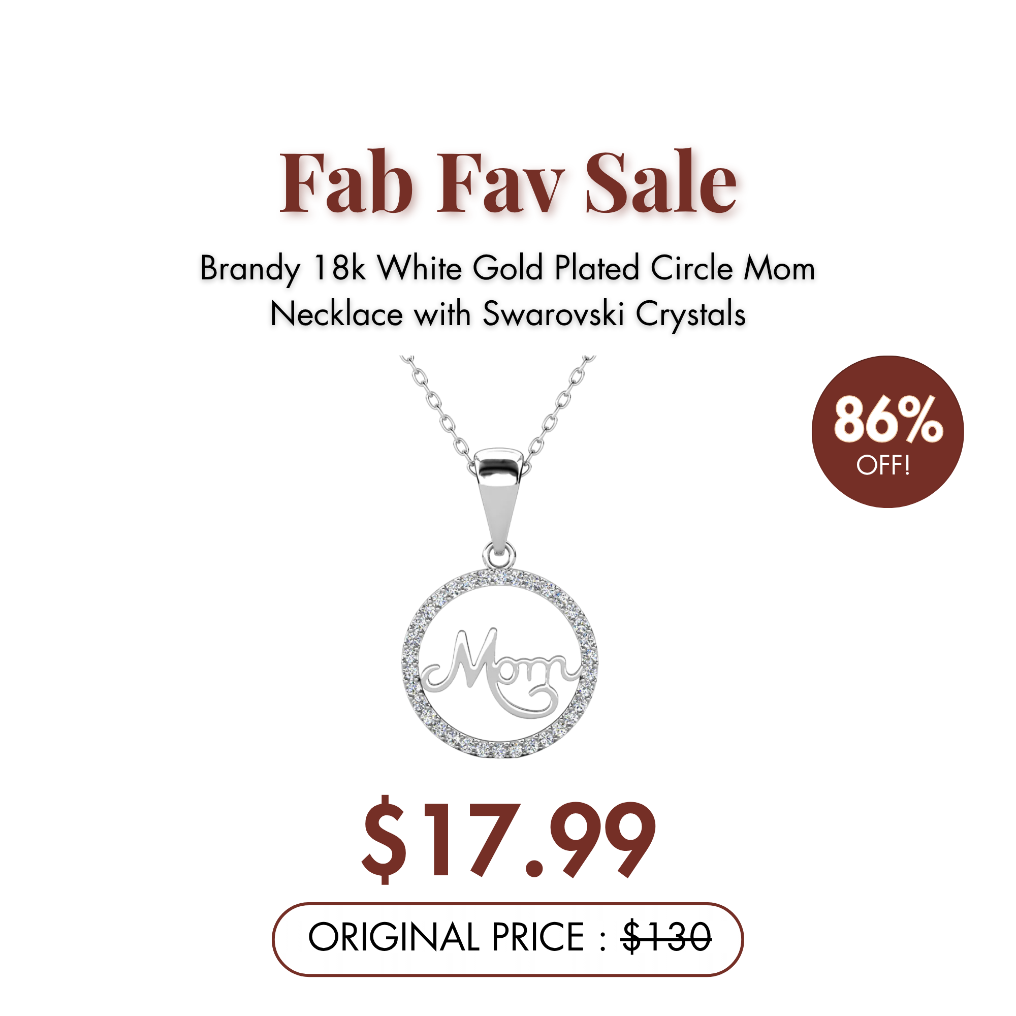 Brandy 18k White Gold Plated Circle Mom Necklace with Swarovski Crystals — Fab Fav Sale