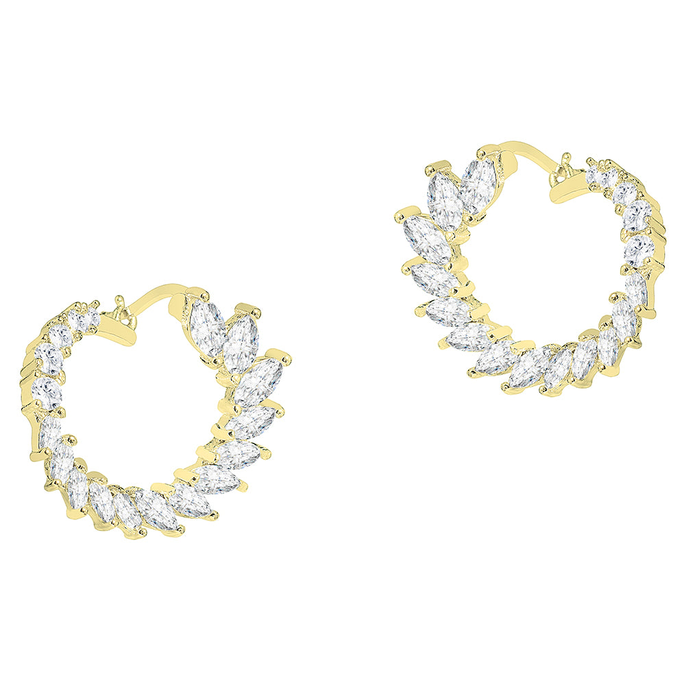 Adelyn 18k Gold Plated Sideways Hoop Earrings with Simulated Diamond Crystals — Final Sale