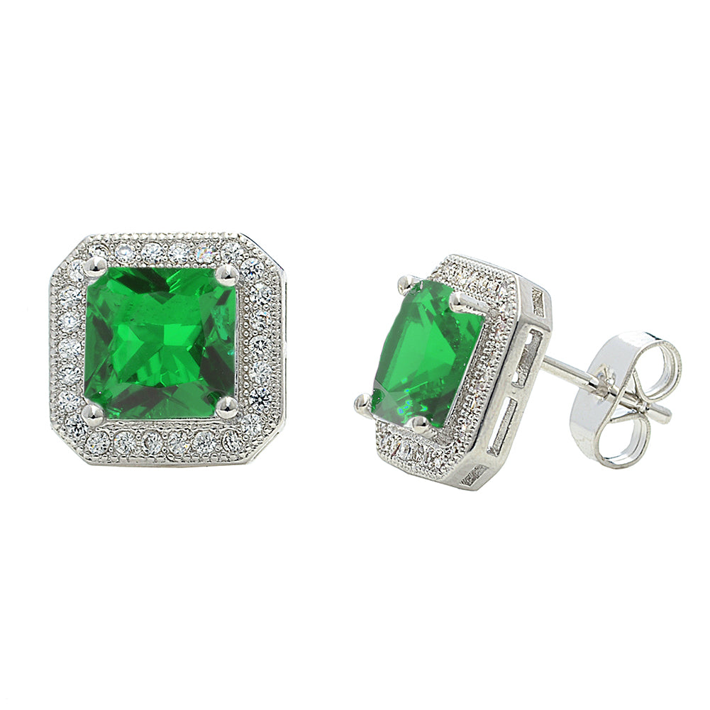 Londyn 18k White Gold Plated Princess Cut Halo Stud Earrings with Simulated Diamond Crystals — Final Sale