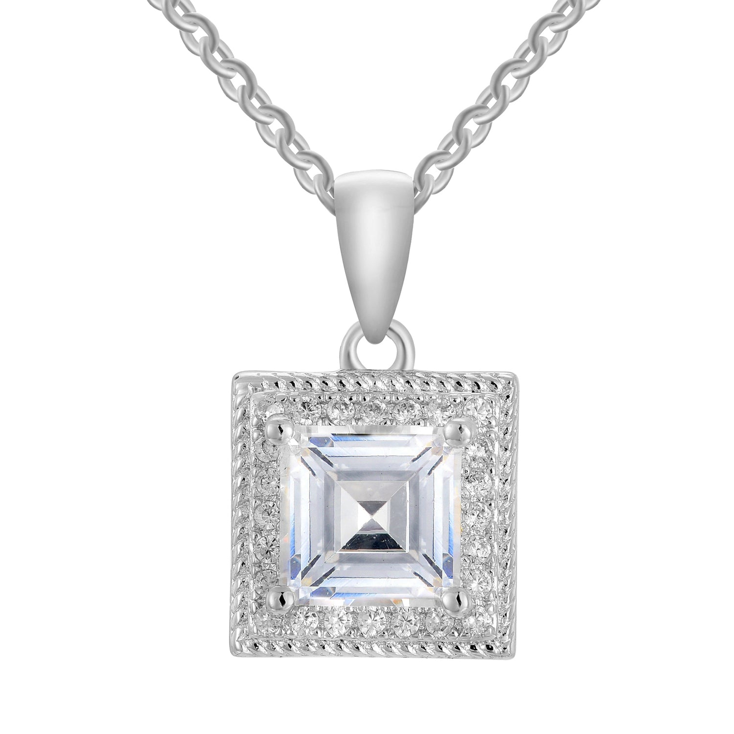 Rebecca 18k White Gold Plated Silver Necklace with Princess Cut Simulated Diamond Crystals — Final Sale