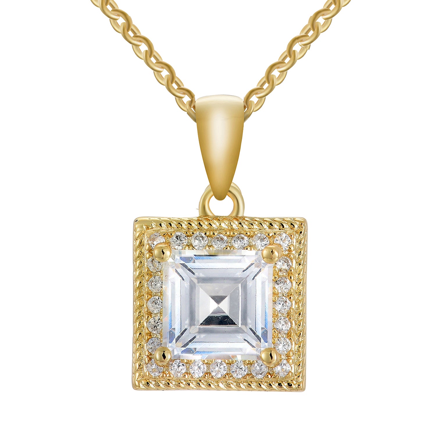 Rebecca 18k White Gold Plated Silver Necklace with Princess Cut Simulated Diamond Crystals — Final Sale
