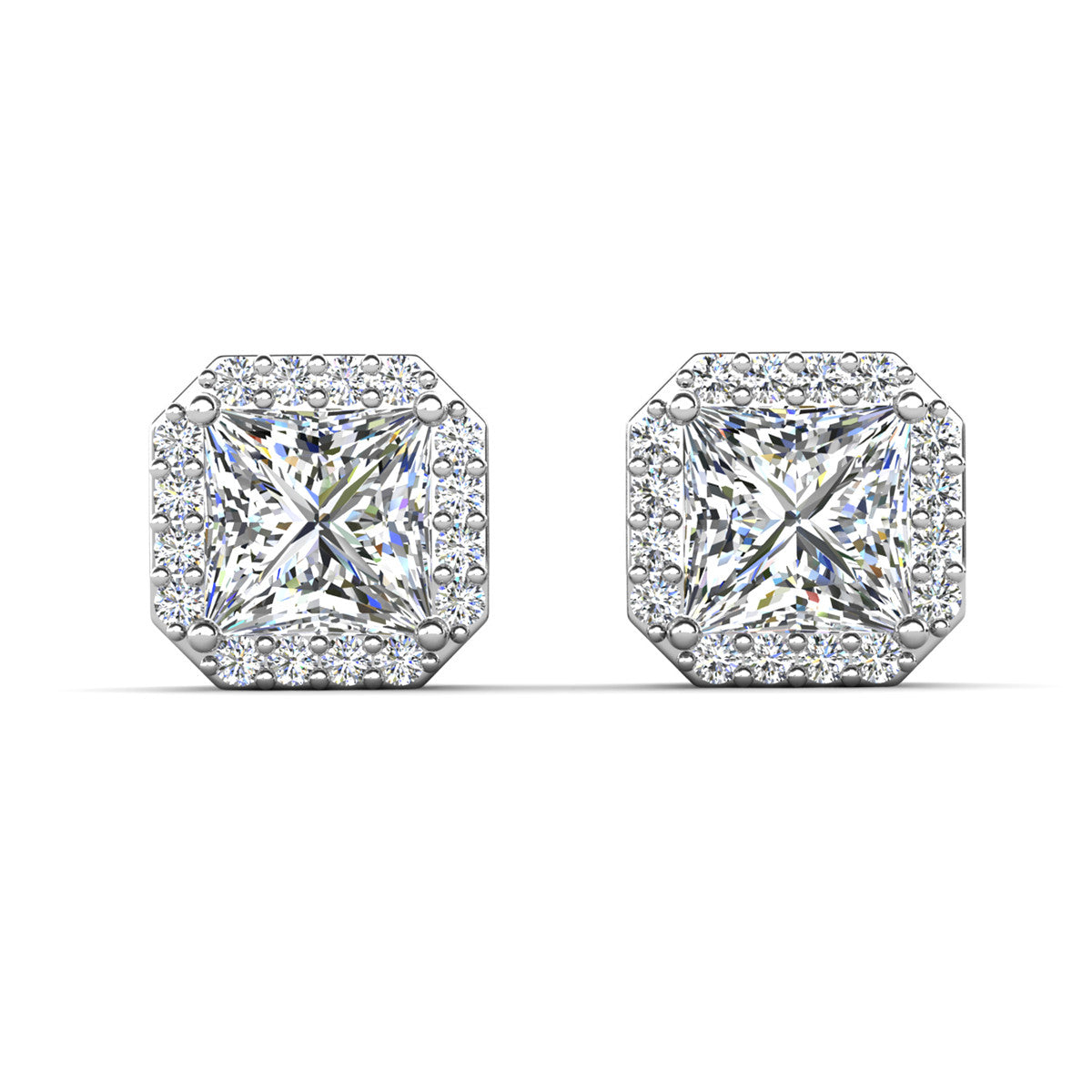 Estelle 18k White Gold Plated Halo Stud Earrings with Simulated Diamond Crystals   — Fab Fav Sale
