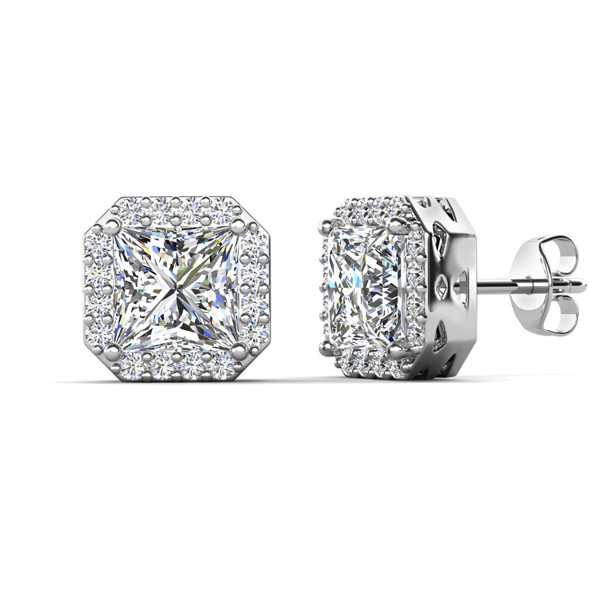 Estelle 18k White Gold Plated Halo Stud Earrings with Simulated Diamond Crystals   — Fab Fav Sale