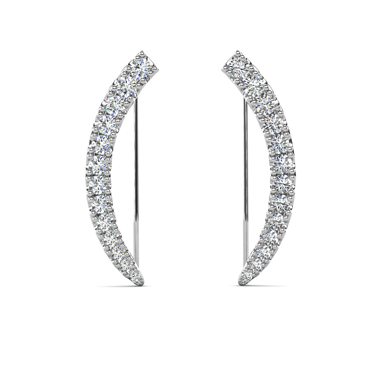 Camila 18k White Gold Plated Ear Climber Earrings with Simulated Diamond Crystals