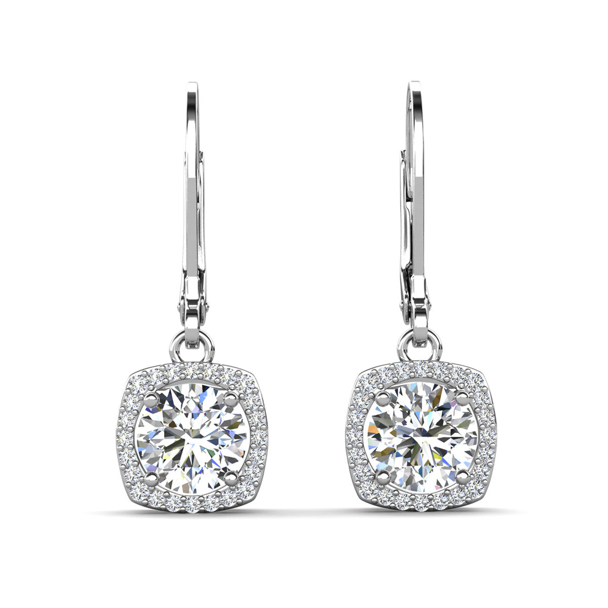 Freya 18k White Gold Plated Halo Drop Earrings with Simulated Diamond Crystals  — Fab Fav Sale