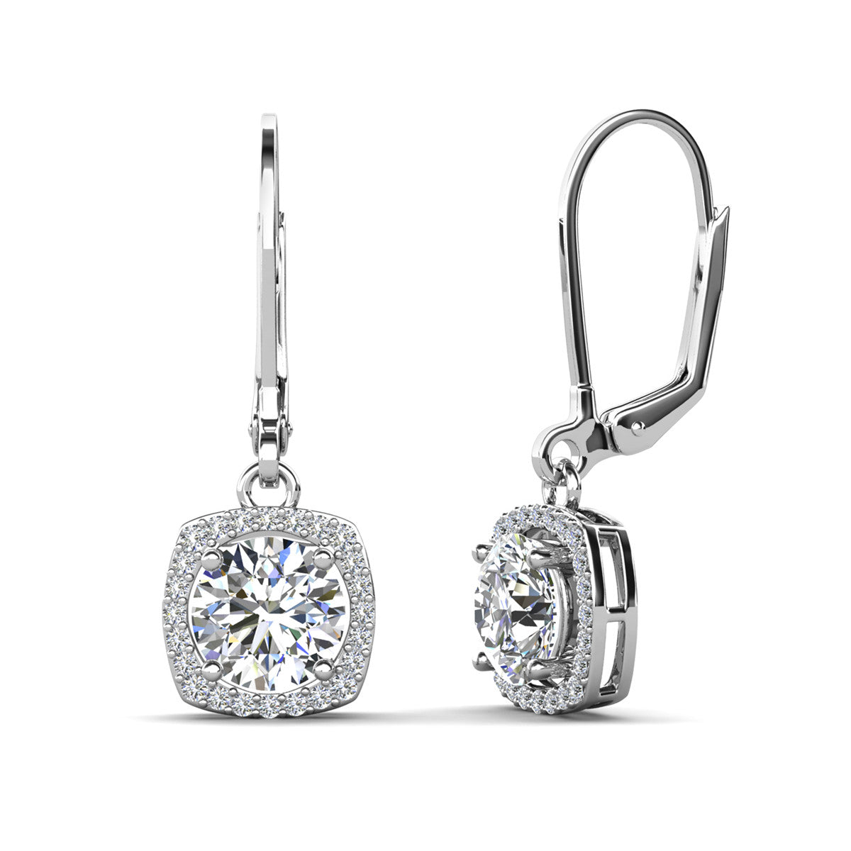 Freya 18k White Gold Plated Halo Drop Earrings with Simulated Diamond Crystals  — Fab Fav Sale