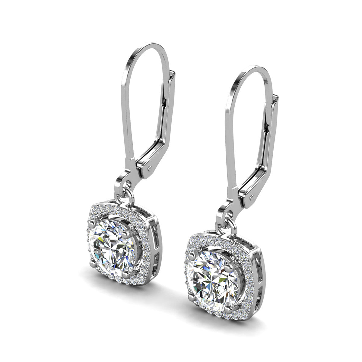 Freya 18k White Gold Plated Halo Drop Earrings with Simulated Diamond Crystals  — Fab Fav Sale