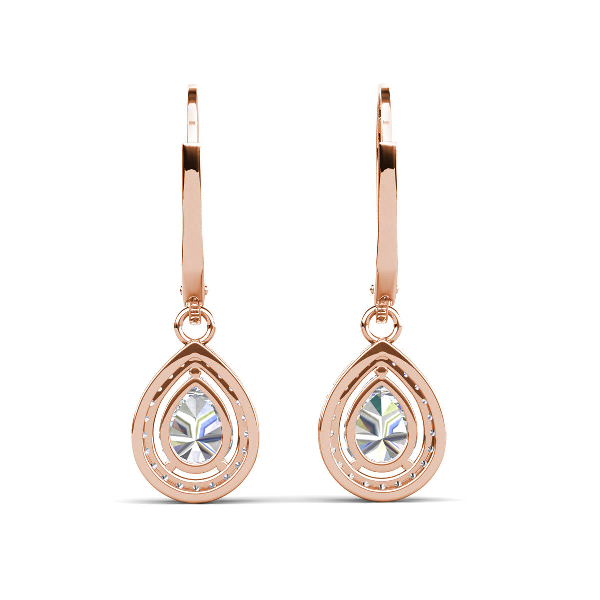 Izzy 18k White Gold Plated Halo Tear drop Dangle Earrings with Simulated Diamond Crystals