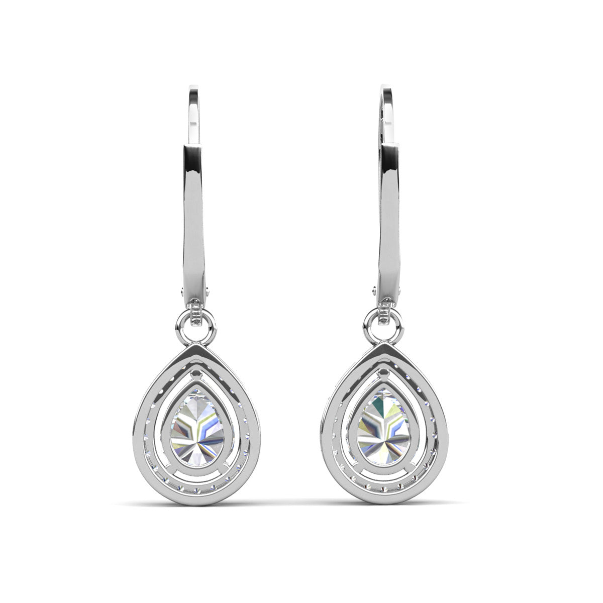 Izzy 18k White Gold Plated Halo Tear drop Dangle Earrings with Simulated Diamond Crystals