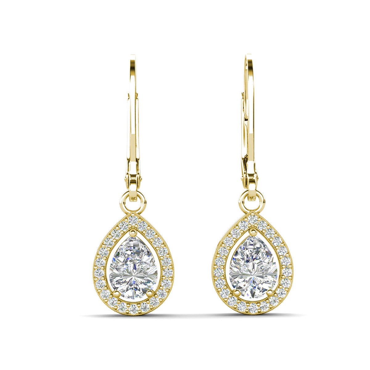 Izzy 18k White Gold Plated Halo Tear drop Dangle Earrings with Simulated Diamond Crystals