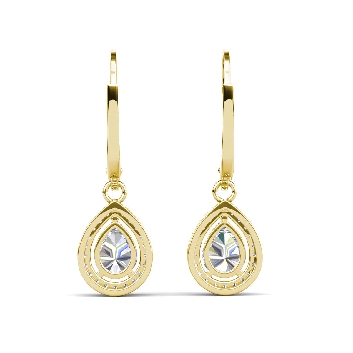 Izzy 18k White Gold Plated Halo Tear drop Dangle Earrings with Simulated Diamond Crystals