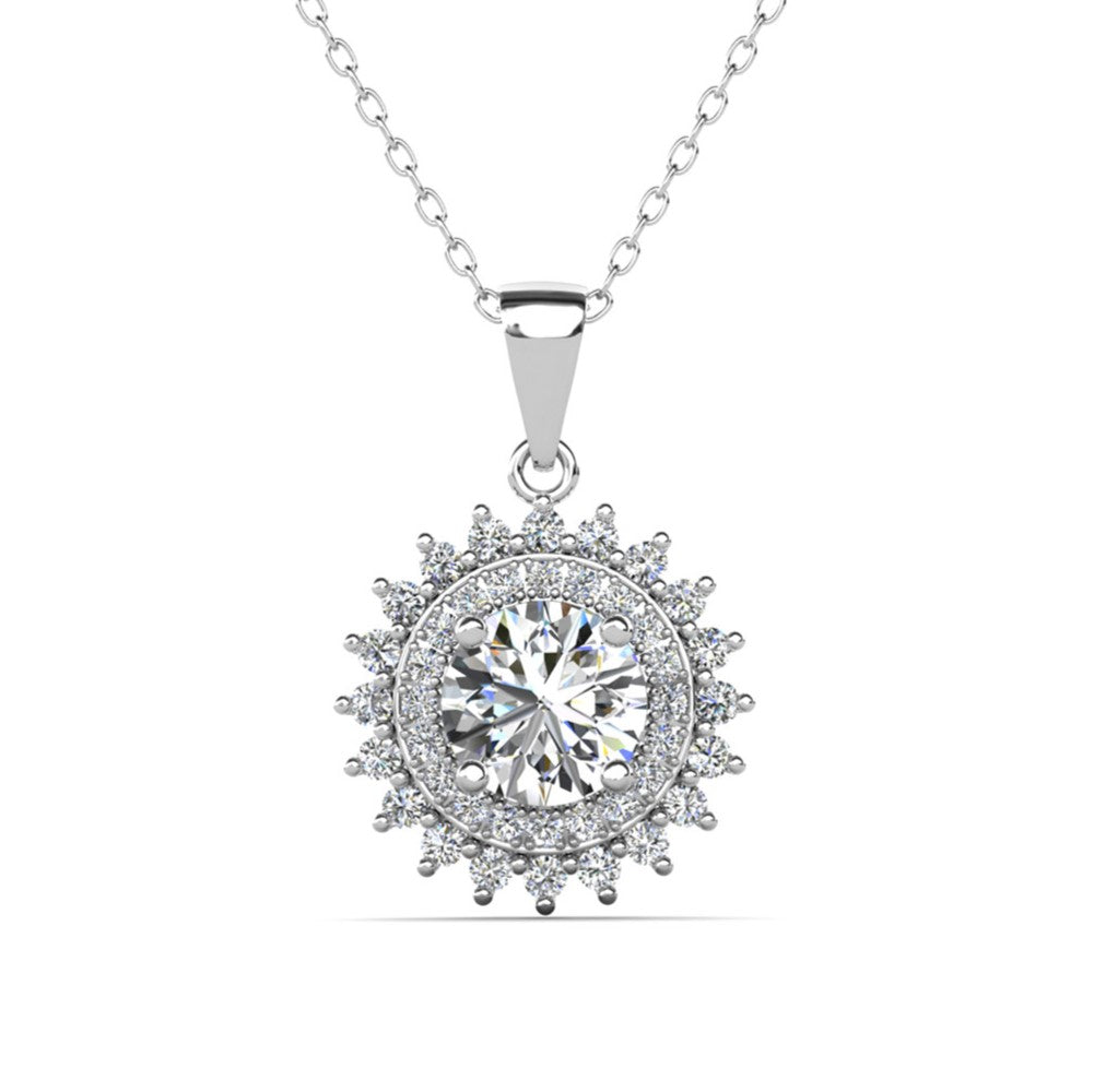 Cordelia 18k White Gold Plated Silver Pendant Necklace with Simulated Diamond Crystals — Fab Fav Sale