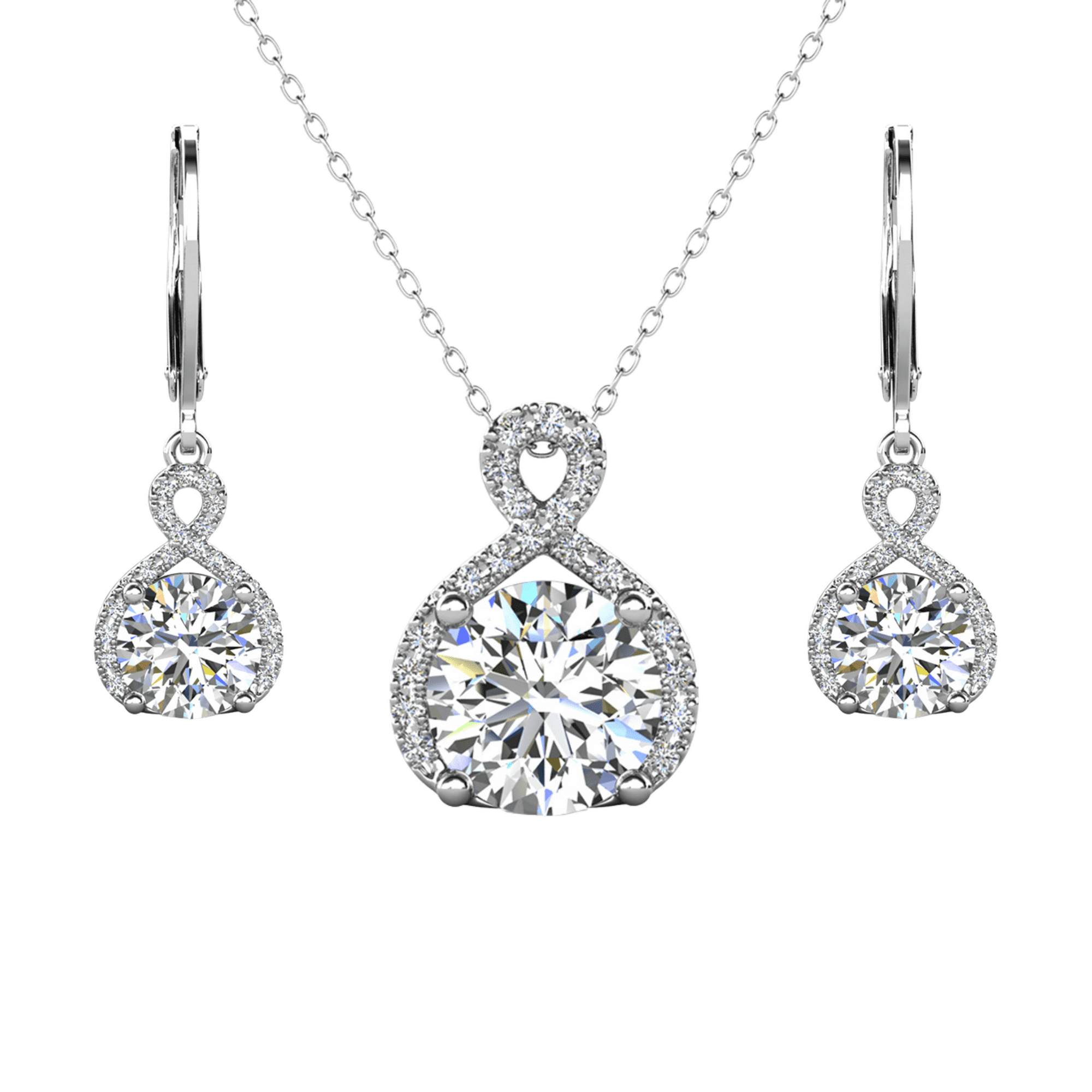 Alessandra 18k White Gold Plated Infinity Earrings and Necklace Jewelry Set with Simulated Diamond Crystals