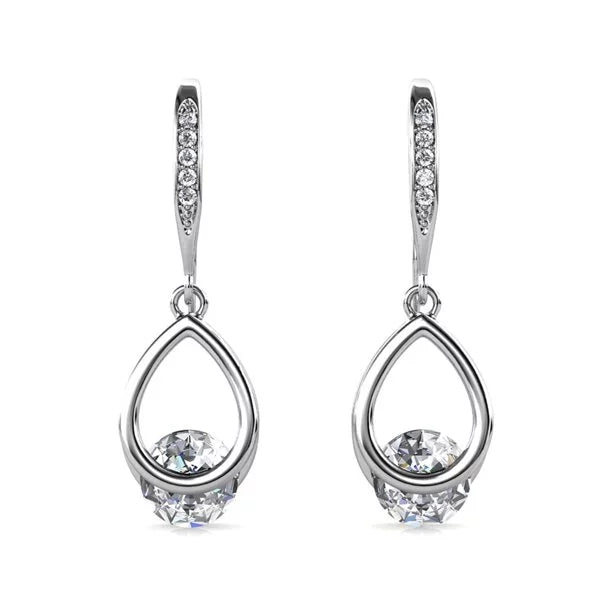 Brenda 18k White Gold Plated Drop Earrings with Swarovski Crystals