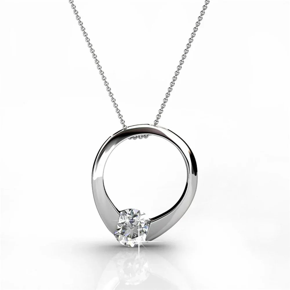 Dahlia 18k White Gold Plated Necklace and Earrings Jewelry Set with Swarovski Crystal