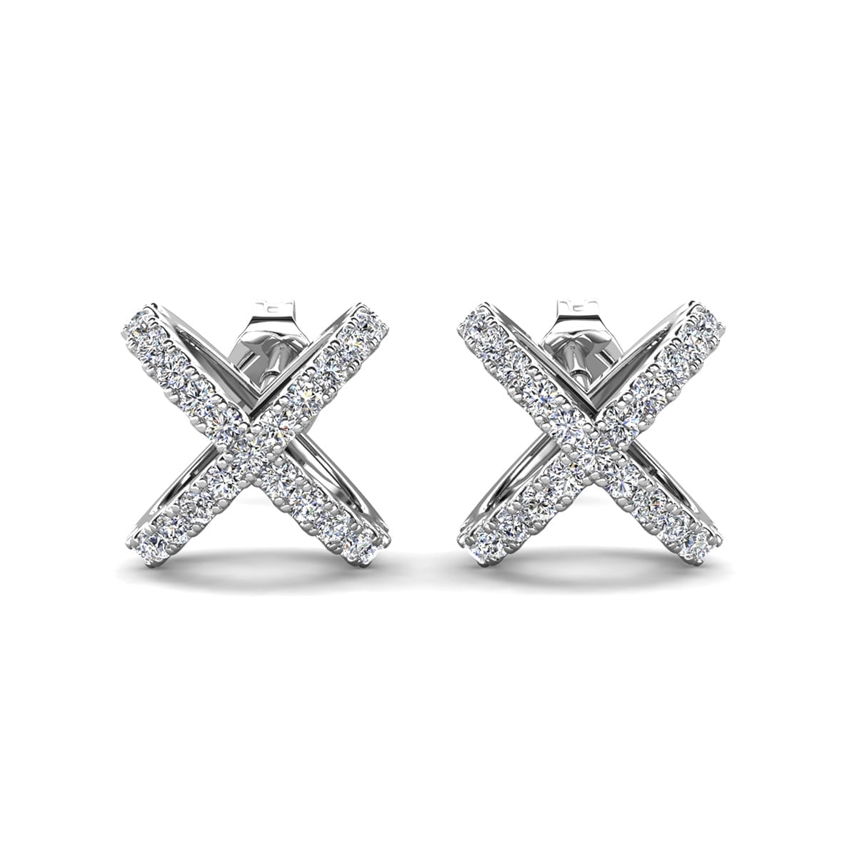 Paige 18k White Gold Plated X-Ring Stud Earrings with Simulated Diamond Crystals