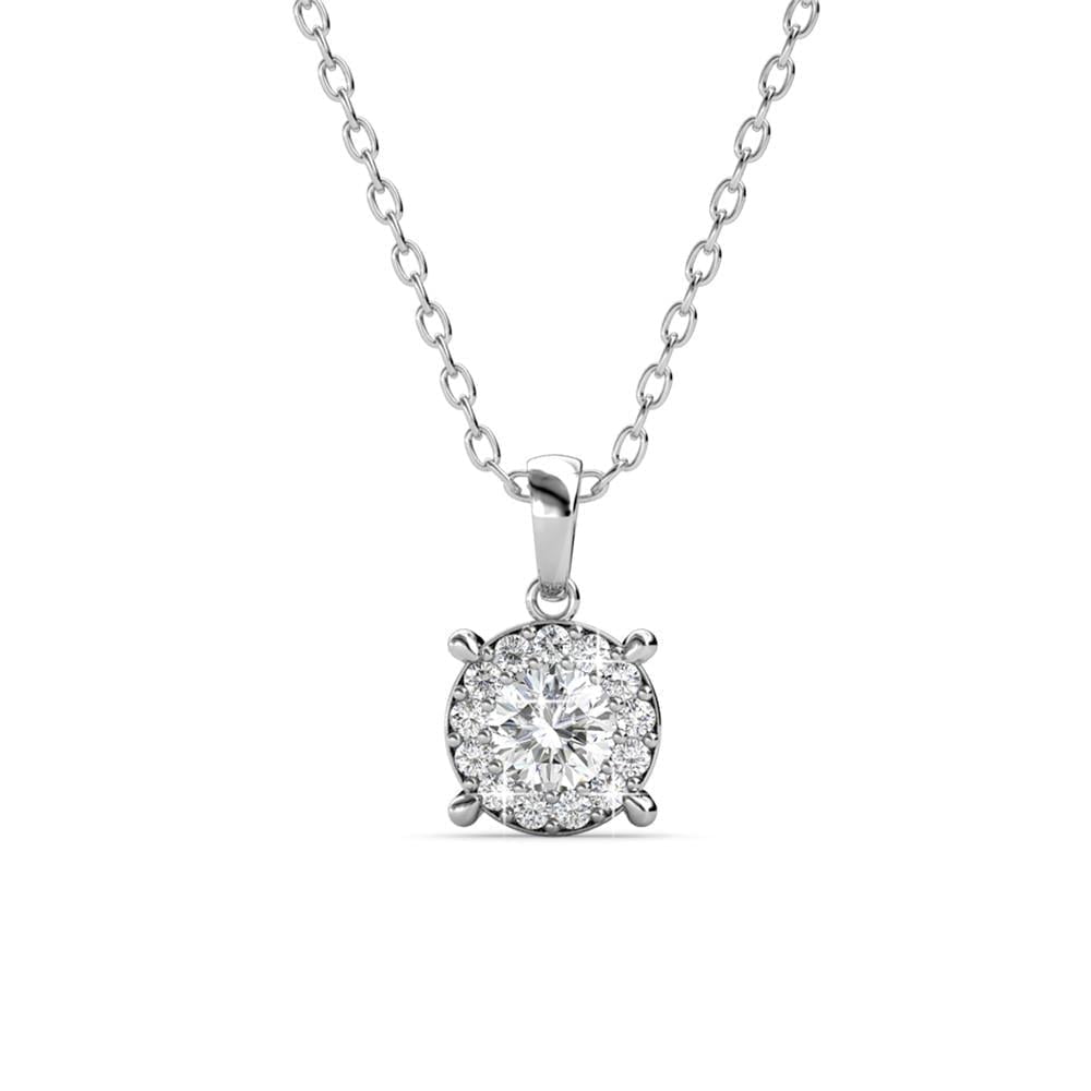 Raylee 18k White Gold Plated Halo Necklace and Stud Earrings Jewelry Set with Swarovski Crystals
