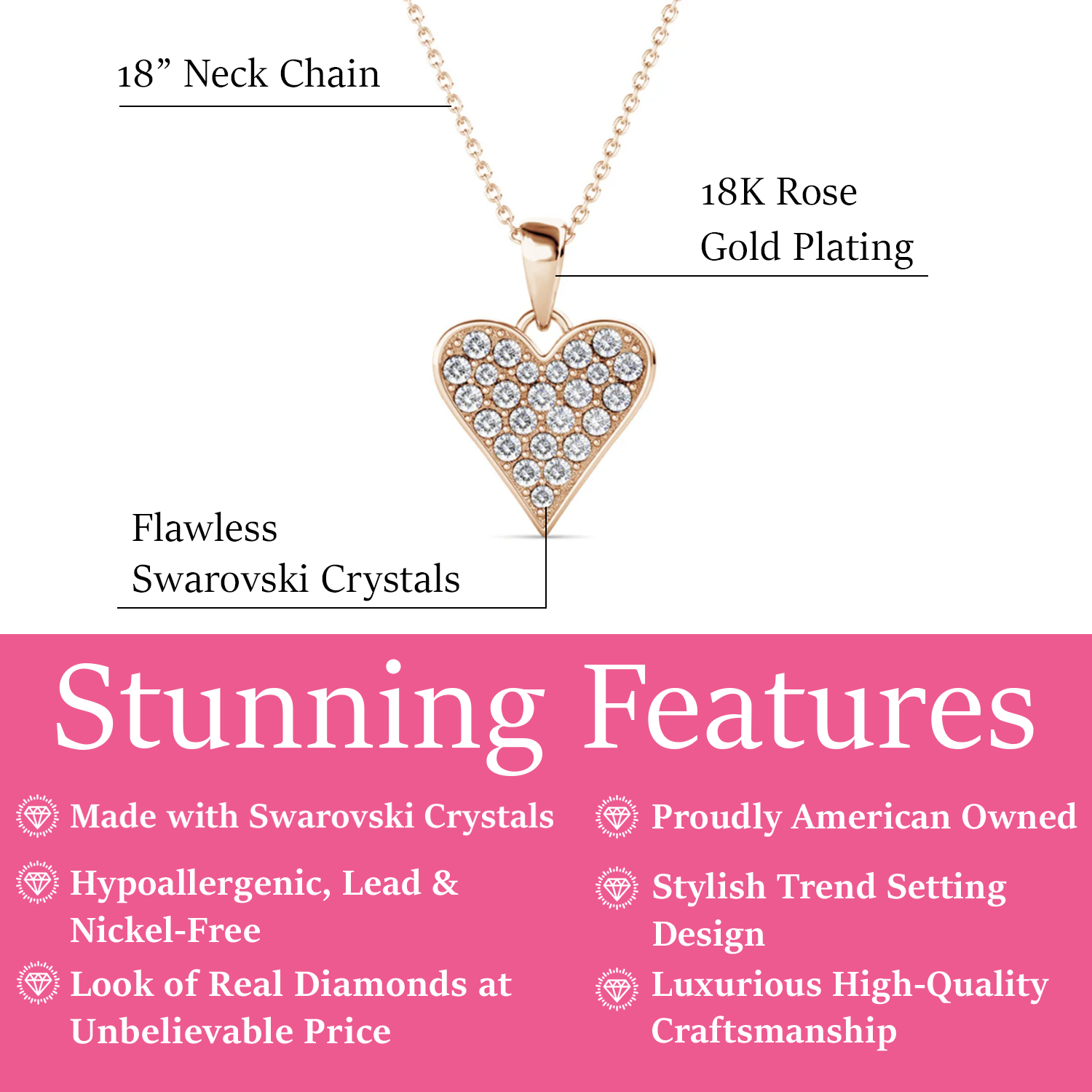 Cecilia 18k White Gold Plated Heart Pendant Necklace with Swarovski Crystals