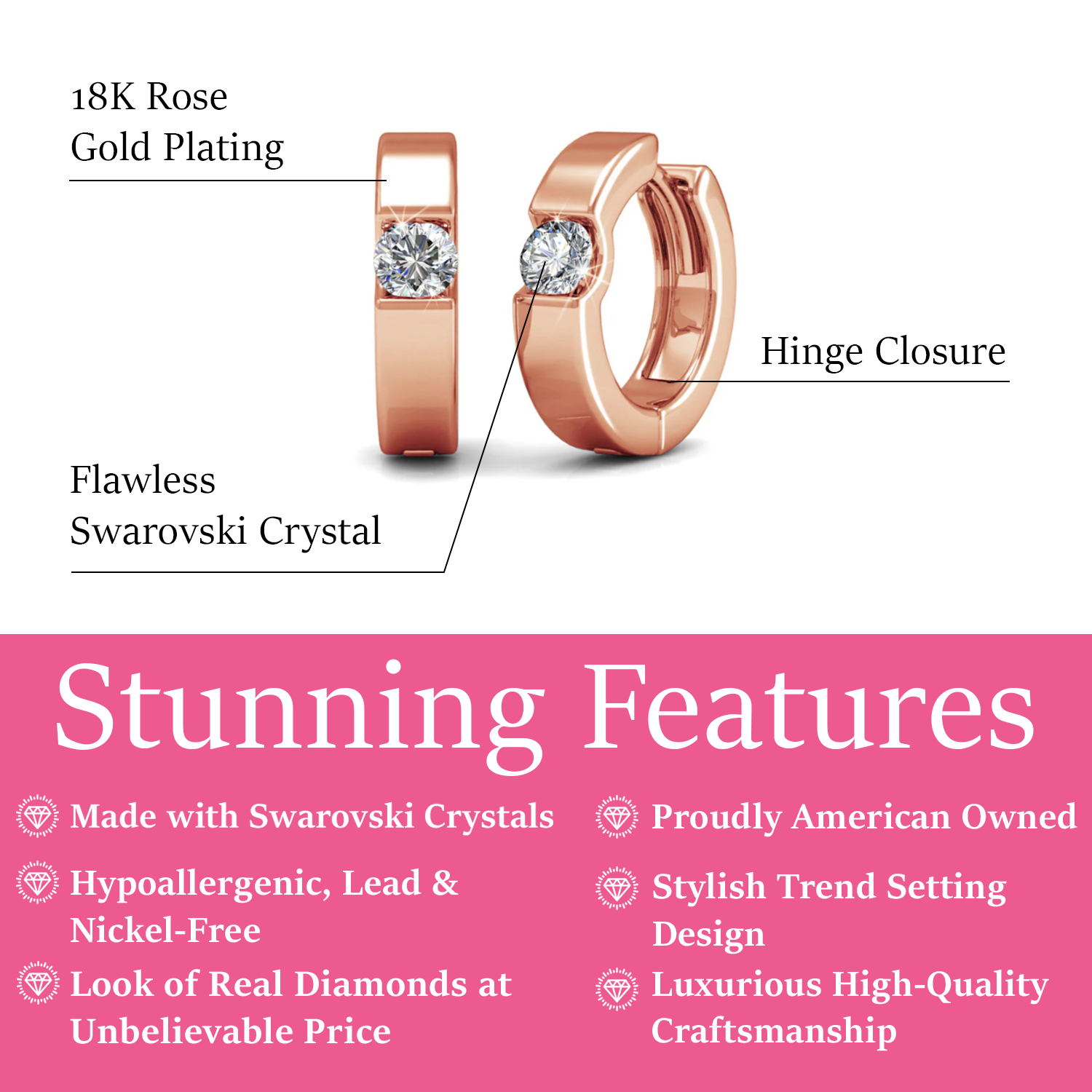 Charlie 18k White Gold Plated 14mm Hoop Earrings with Round Swarovski Crystals