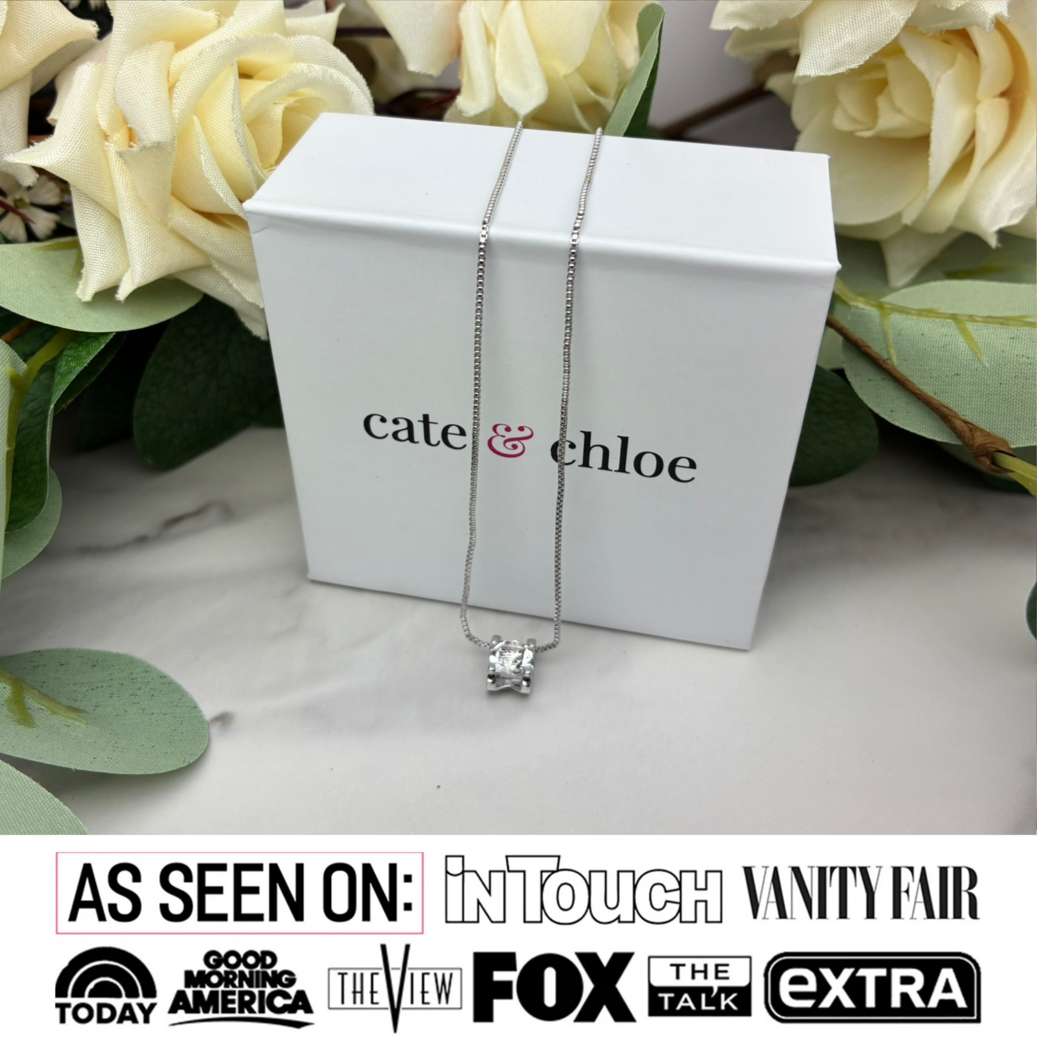 Clara 18k White Gold Plated Pendant Necklace with Solitaire Round Cut Swarovski Crystal