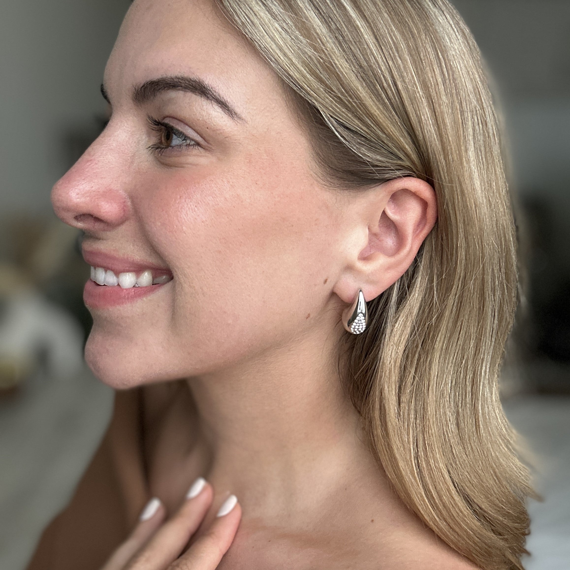 Sally 18k White Gold Plated Tear drop Stud Earrings with Swarovski Crystals