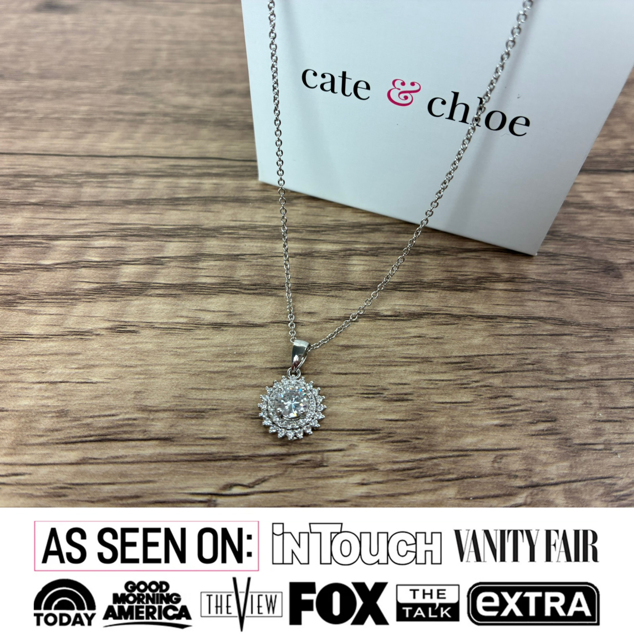 Cordelia 18k White Gold Plated Silver Pendant Necklace with Simulated Diamond Crystals — Fab Fav Sale