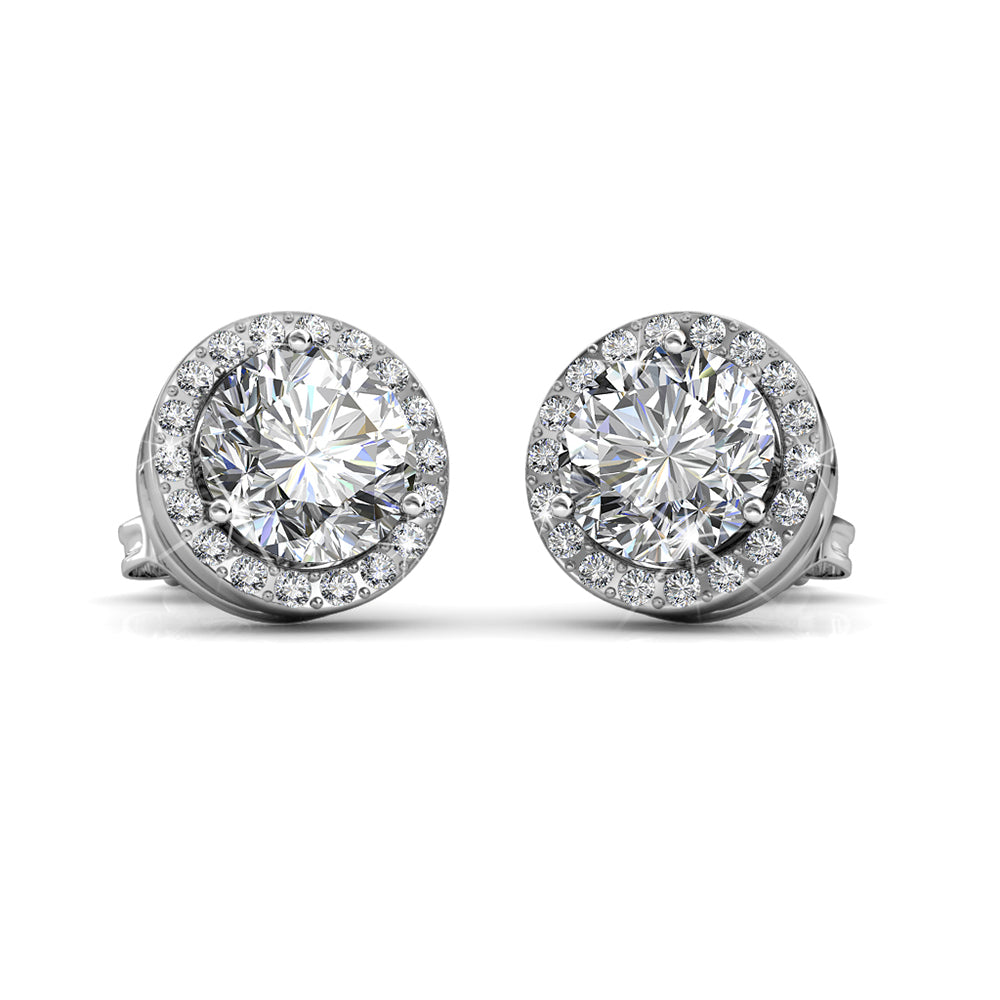 Royal 18k White Gold Plated April Birthstone Halo Earrings with Round Cut Diamond Swarovski Crystals