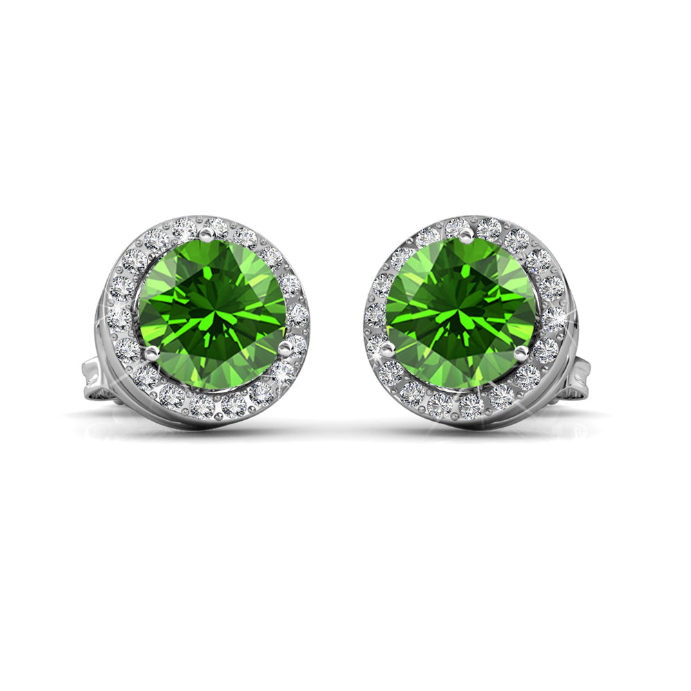 Royal 18k White Gold Plated August Birthstone Halo Earrings with Round Cut Peridot Swarovski Crystals