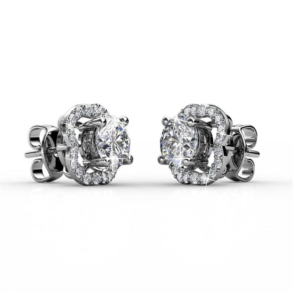 Haddie 18k White Gold Plated 2-in-1 Halo Stud Earrings with Swarovski Crystals