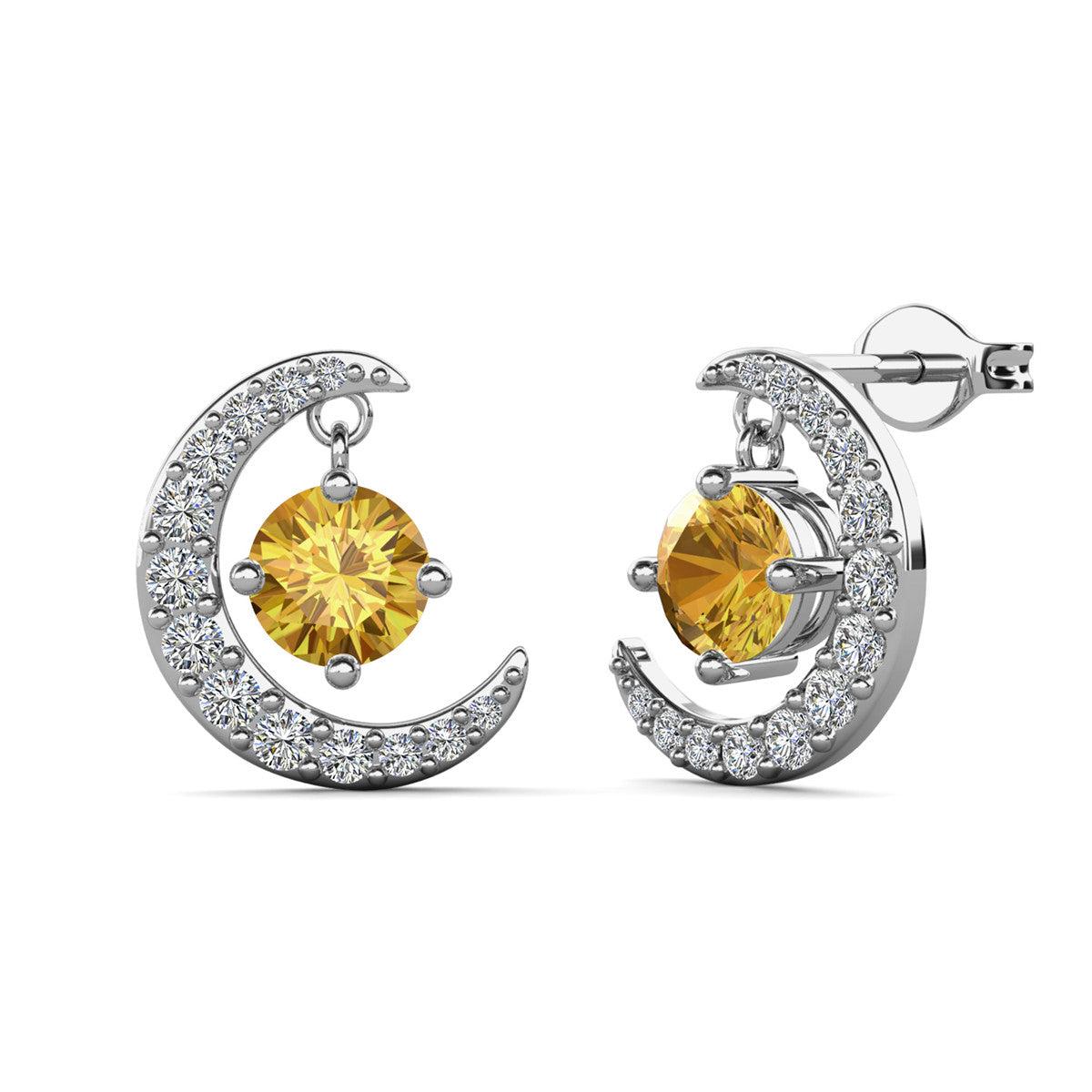 Luna  November Birthstone Citrine Earrings 18k White Gold Plated Crescent Stud Earrings with Round Cut Swarovski Crystals