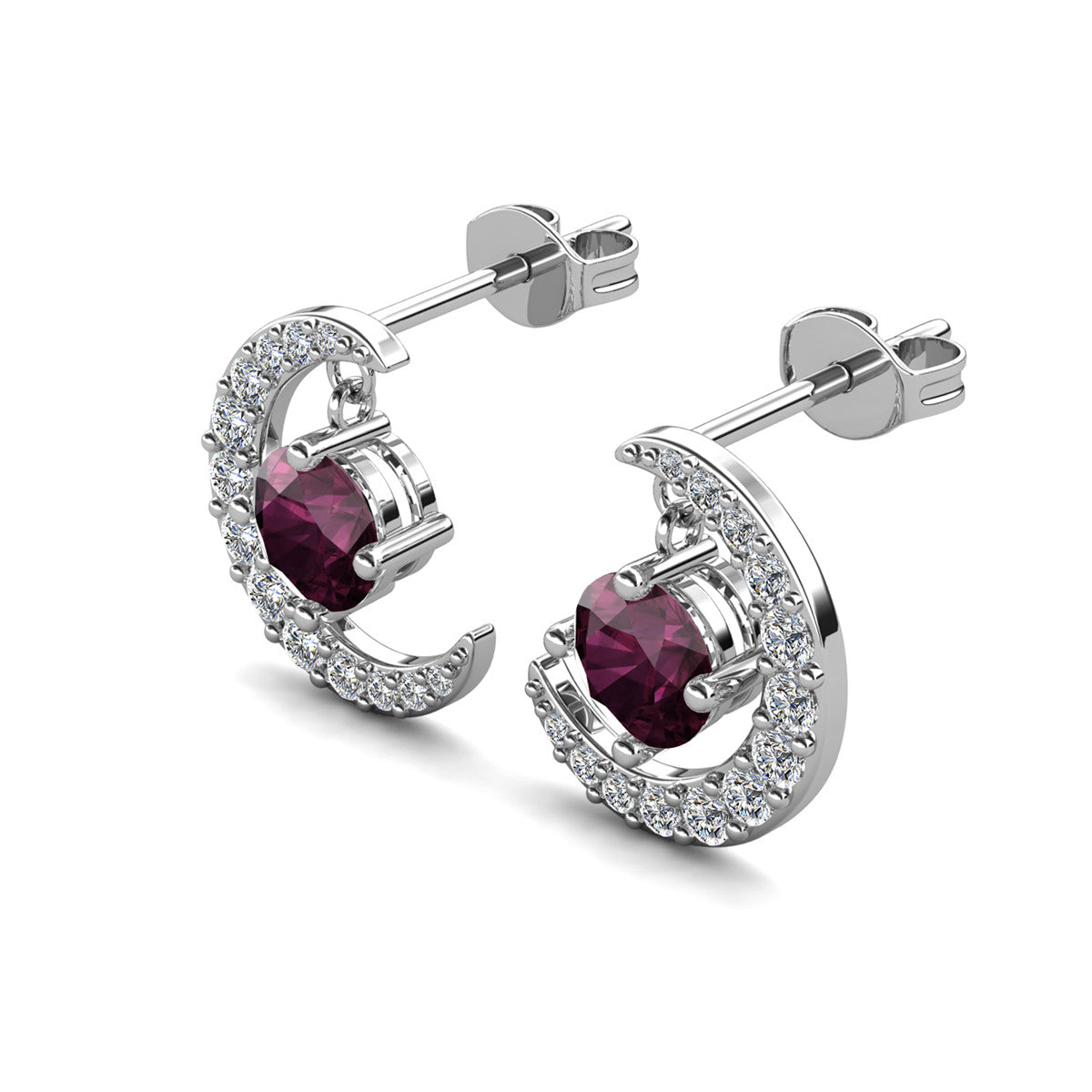 Luna February Birthstone Amethyst Earrings 18k White Gold Plated Crescent Stud Earrings with Round Cut Swarovski Crystals