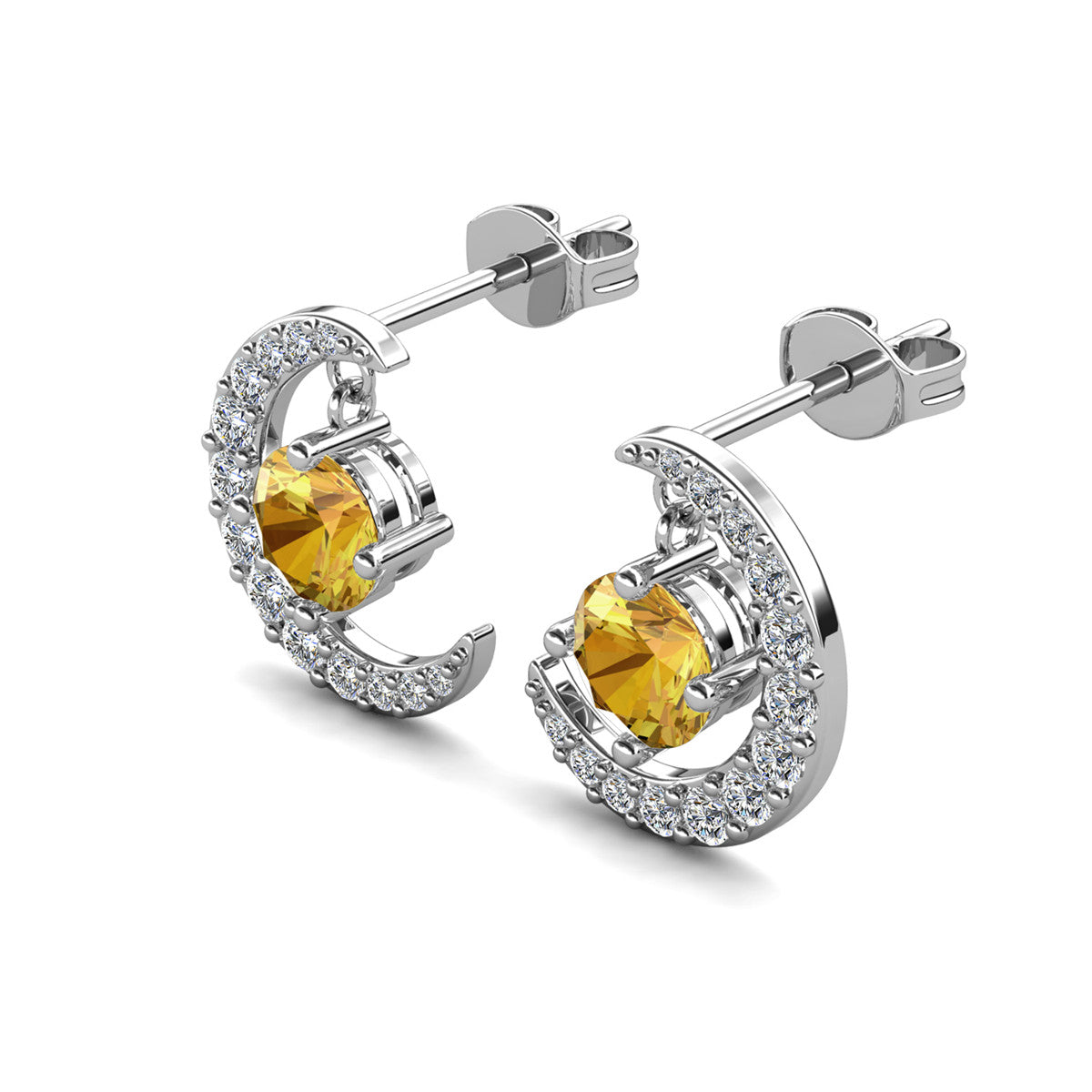 Luna  November Birthstone Citrine Earrings 18k White Gold Plated Crescent Stud Earrings with Round Cut Swarovski Crystals