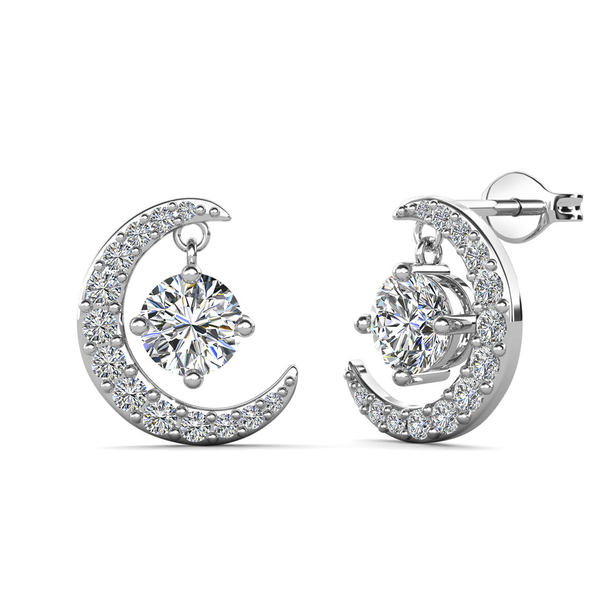 Luna April Birthstone Diamond Earrings 18k White Gold Plated Crescent Stud Earrings with Round Cut Swarovski Crystals