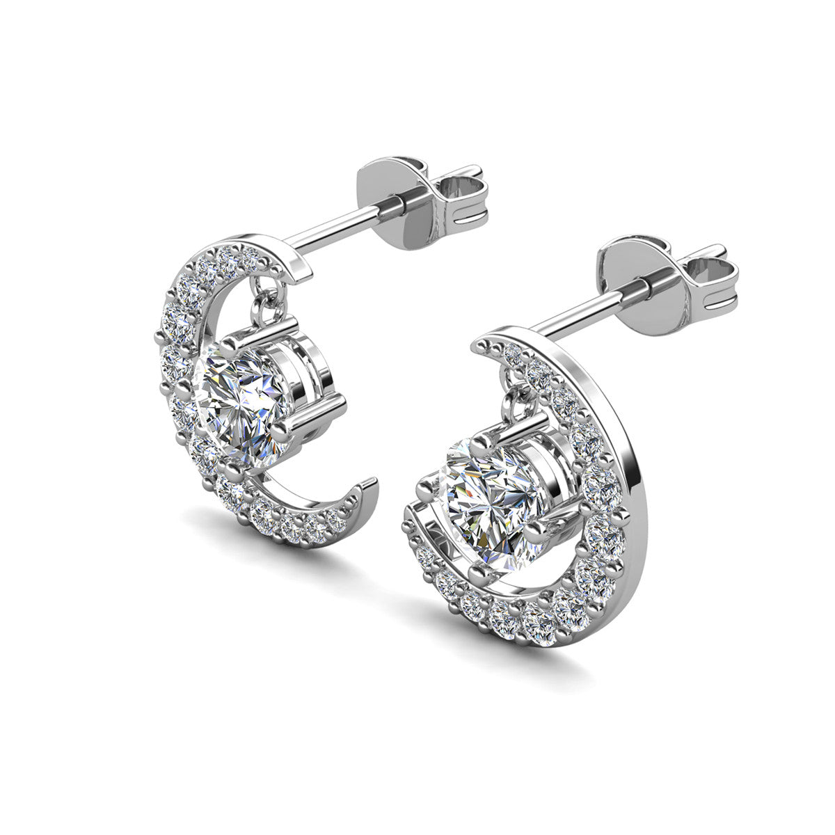 Luna April Birthstone Diamond Earrings 18k White Gold Plated Crescent Stud Earrings with Round Cut Swarovski Crystals