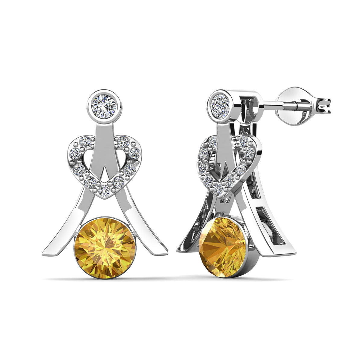 Serenity November Birthstone Citrine Earrings 18k White Gold Plated Silver Earrings with Round Cut Swarovski Crystals