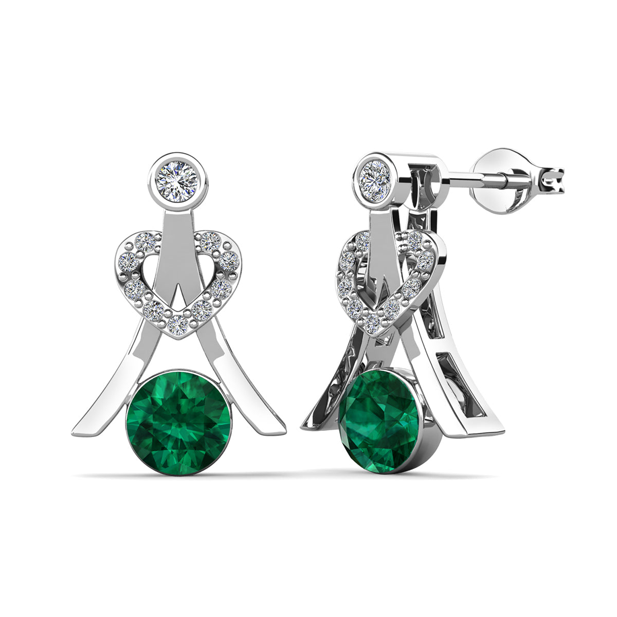 Serenity May Birthstone Emerald Earrings 18k White Gold Plated Silver Earrings with Round Cut Swarovski Crystals