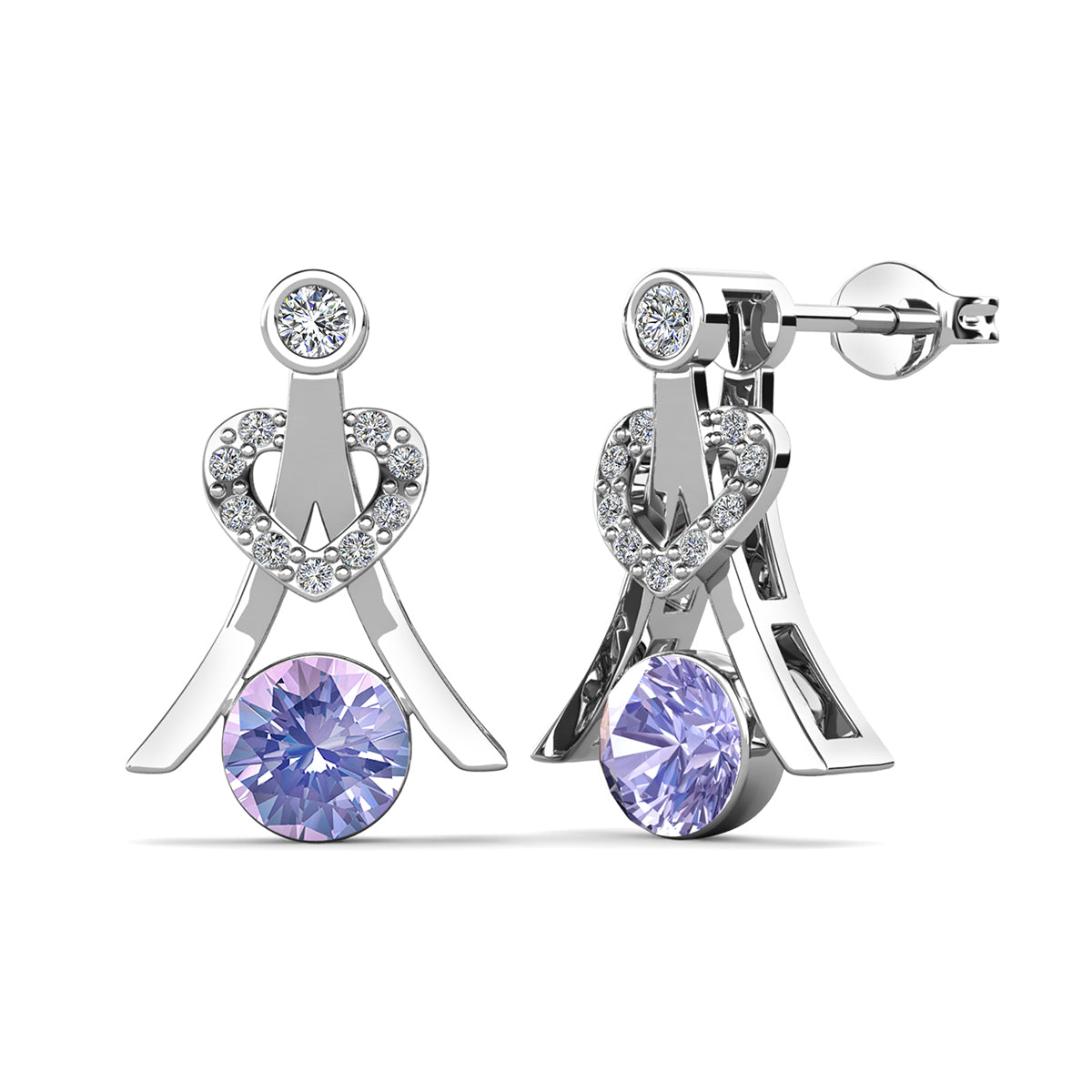 Serenity June Birthstone Alexandrite Earrings 18k White Gold Plated Silver Earrings with Round Cut Swarovski Crystals