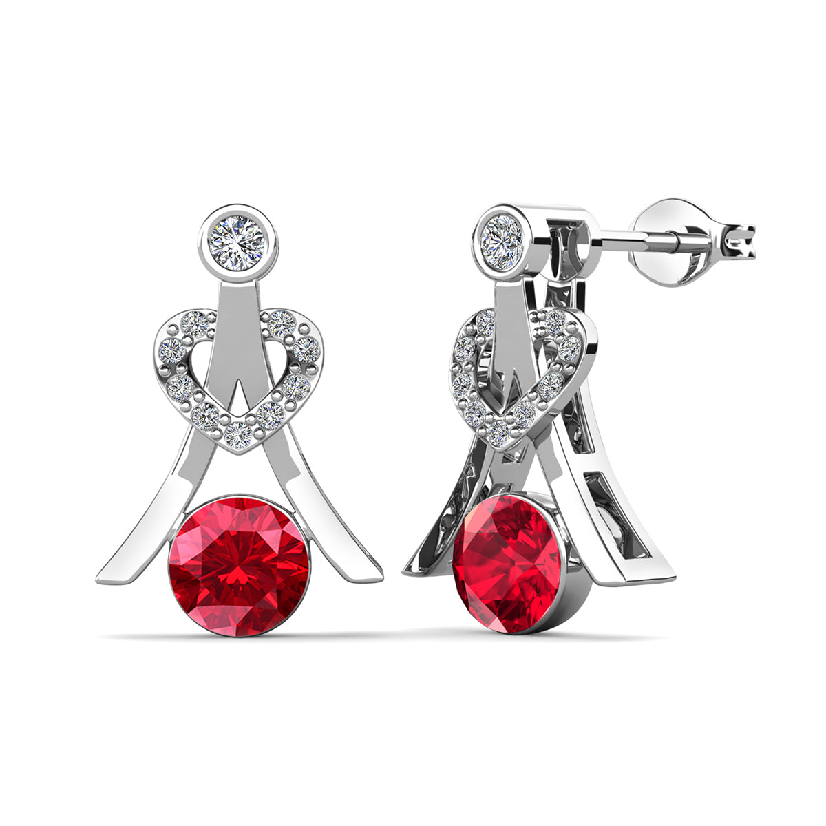 Serenity July Birthstone Ruby Earrings 18k White Gold Plated Silver Earrings with Round Cut Swarovski Crystals