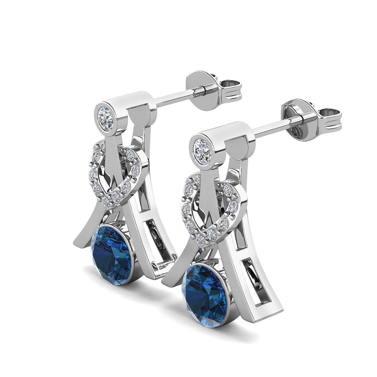 Serenity December Birthstone Blue Topaz Earrings 18k White Gold Plated Silver Earrings with Round Cut Swarovski Crystals