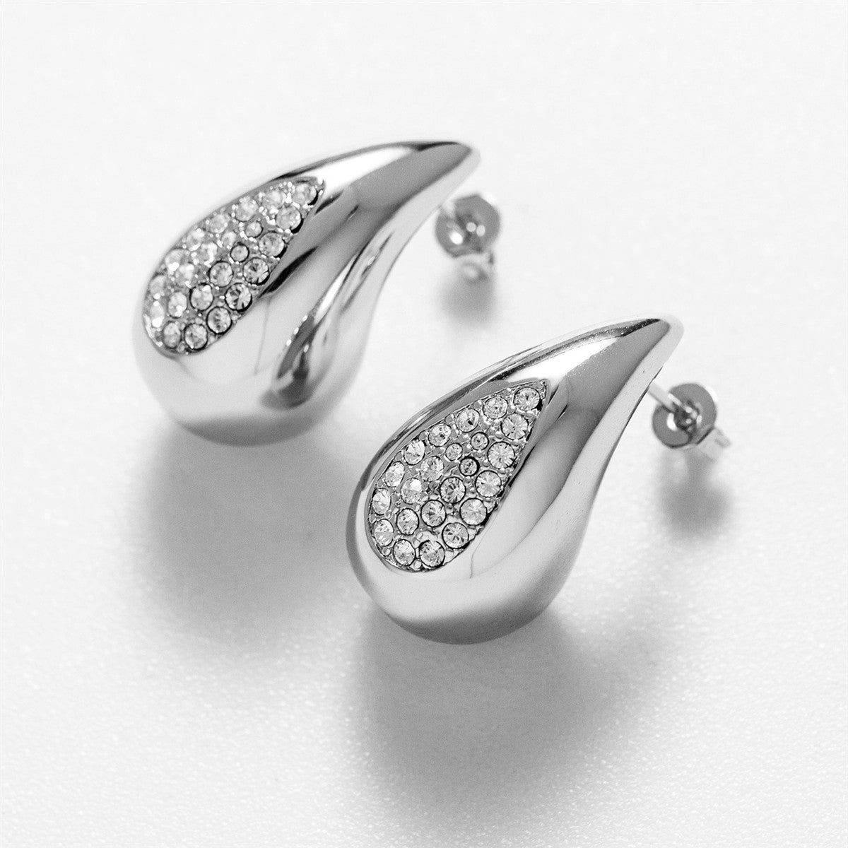 Sally 18k White Gold Plated Tear drop Stud Earrings with Swarovski Crystals