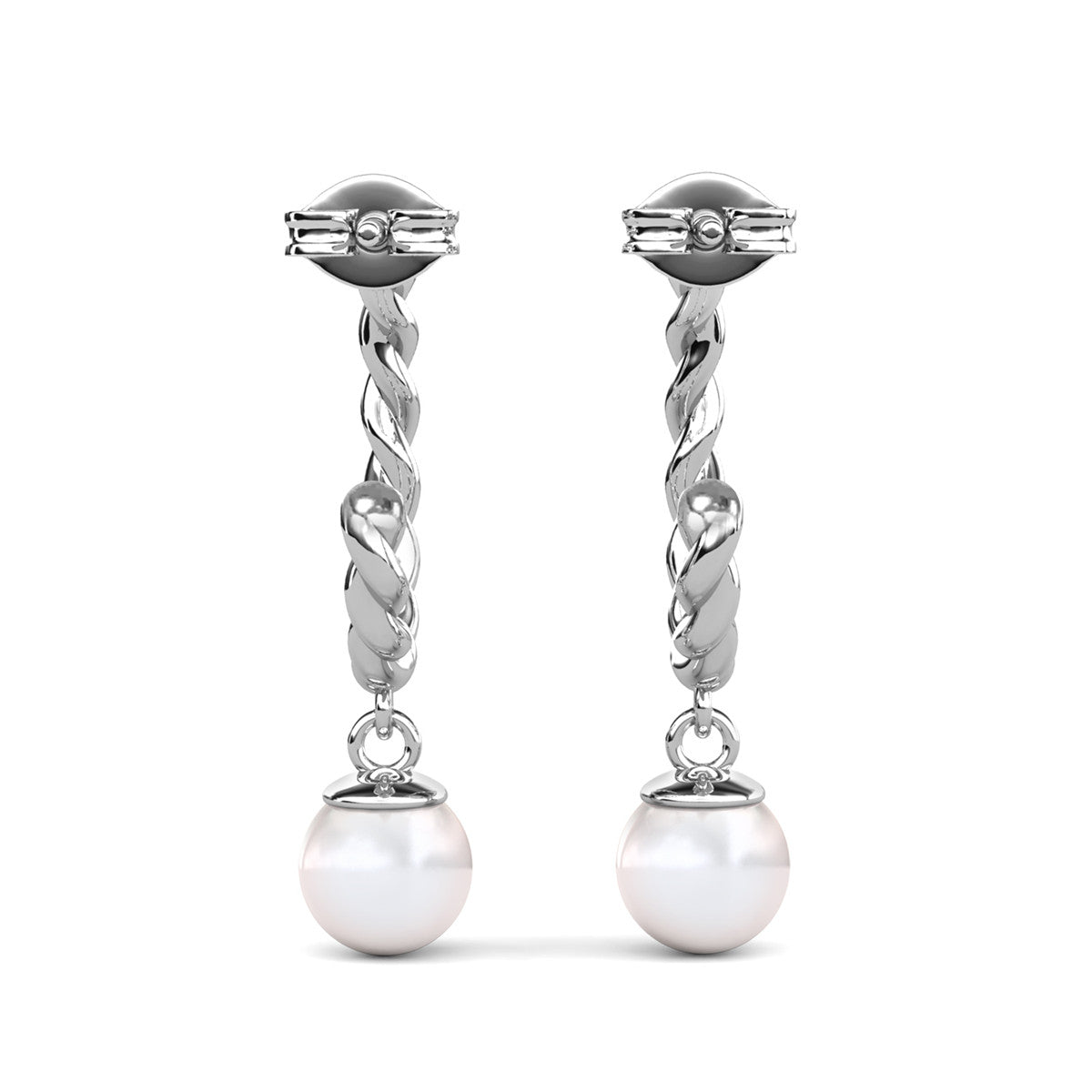 Cheyanne 18k White Gold Plated 16mm Twisted Half Hoop Drop Pearl Earrings