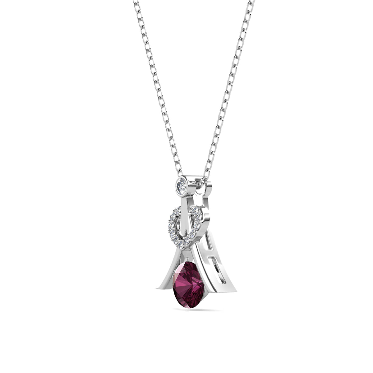Serenity February Birthstone Amethyst Necklace 18k White Gold Plated Silver Necklace with Round Cut Swarovski Crystals