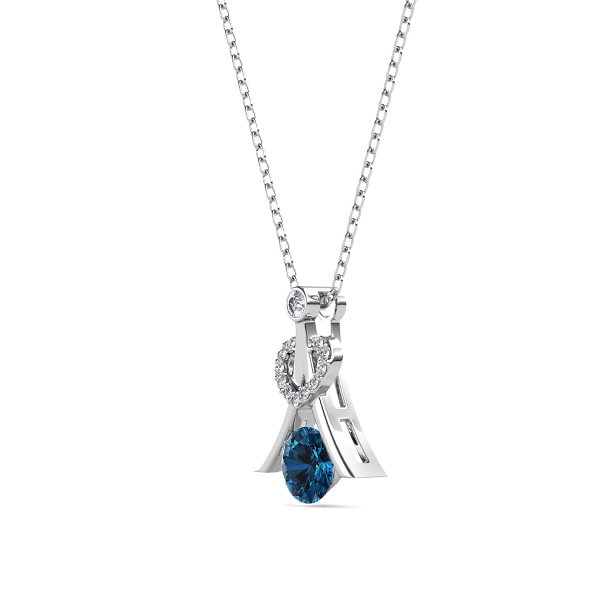Serenity December Birthstone Blue Topaz Necklace 18k White Gold Plated Silver Necklace with Round Cut Swarovski Crystals