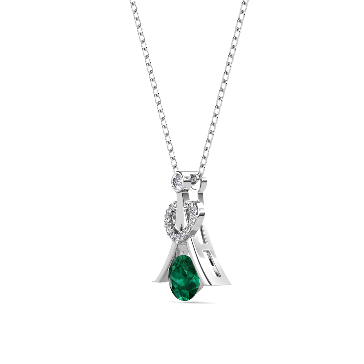Serenity May Birthstone Emerald Necklace 18k White Gold Plated Silver Necklace with Round Cut Swarovski Crystals
