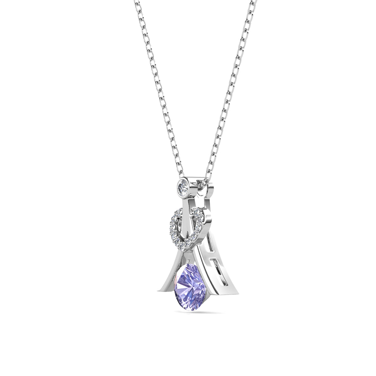 Serenity June Birthstone Alexandrite Necklace 18k White Gold Plated Silver Necklace with Round Cut Swarovski Crystals