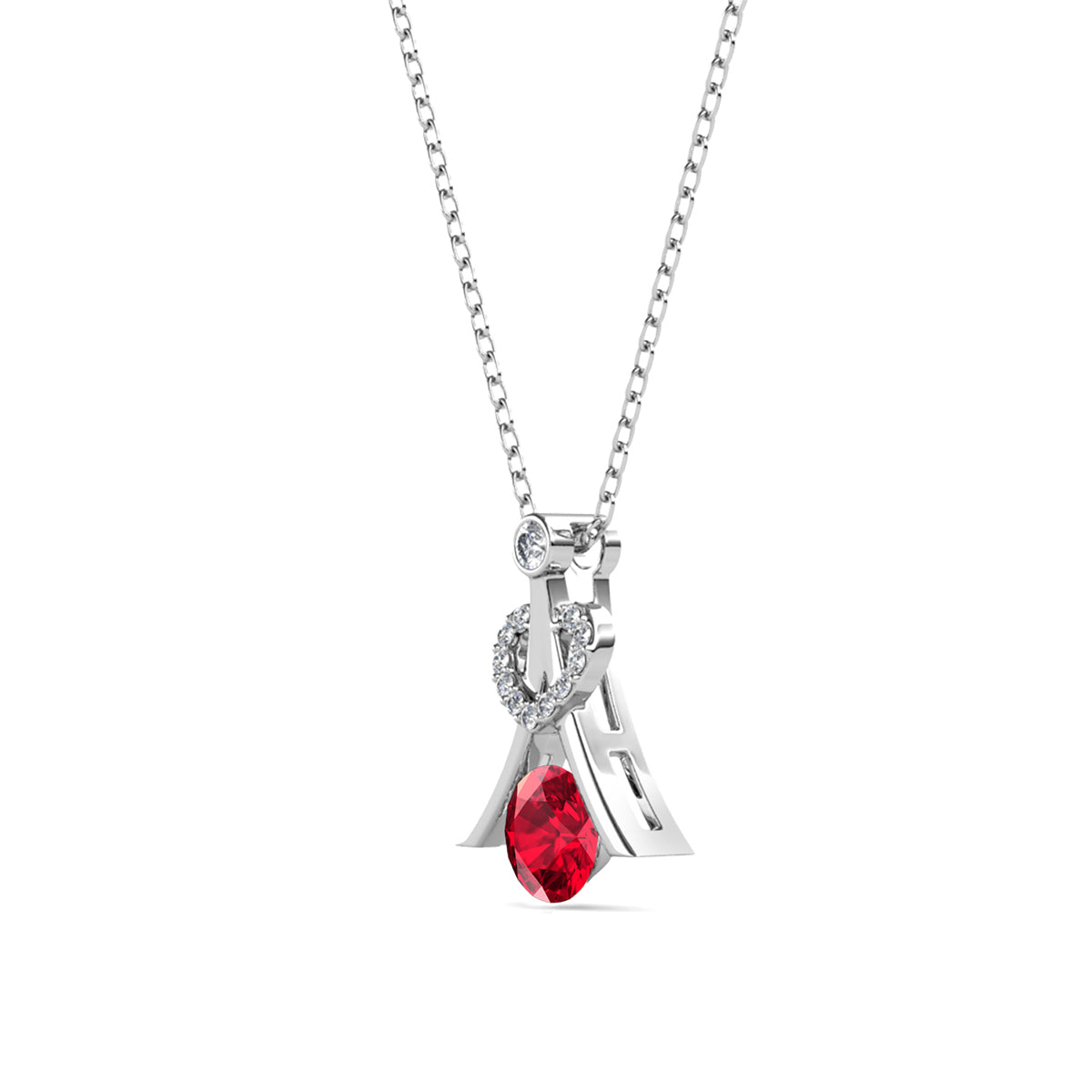 Serenity July Birthstone Ruby Necklace 18k White Gold Plated Silver Necklace with Round Cut Swarovski Crystals